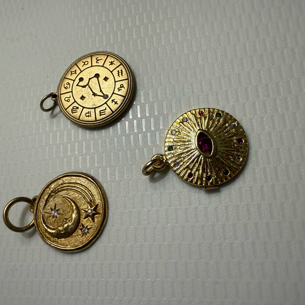 Gold-Tone Celestial and Sunburst Charm Pendants - Multi-Color Accents